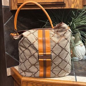 Longchamp Vintage Belt Monogram Canvas Hobo Bag - Tan & Orange Stripe